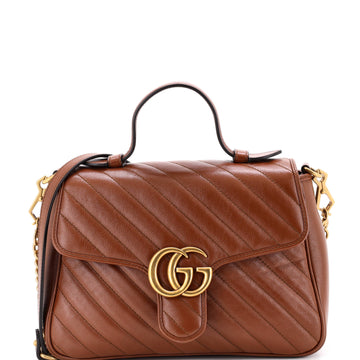 Gucci GG Marmont Top Handle Flap Bag Diagonal Quilted Leather Small