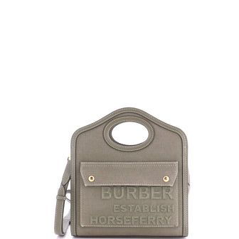 Burberry Logo Pocket Tote Canvas with Leather Mini