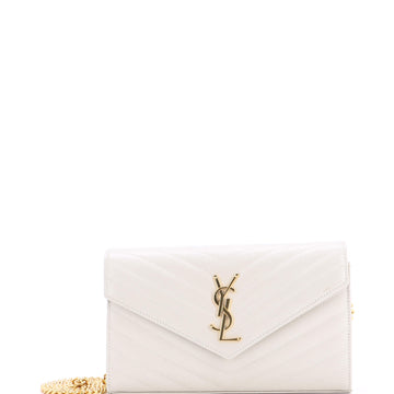 Saint Laurent Classic Monogram Wallet on Chain Matelasse Chevron Leather Medium