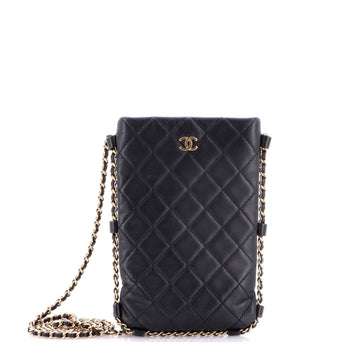 Chanel Chain Around Flat Phone Holder Crossbody Quilted Lambskin