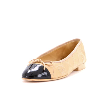 Chanel Women's CC Cap Toe Bow Ballerina Flats Double Stitch Leather with Patent