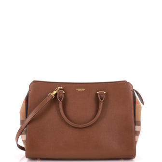 Burberry Banwell Tote Leather and House Check Canvas Small