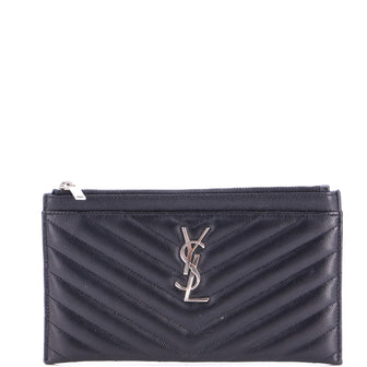 Saint Laurent Classic Monogram Zip Bill Pouch Matelasse Chevron Leather Medium