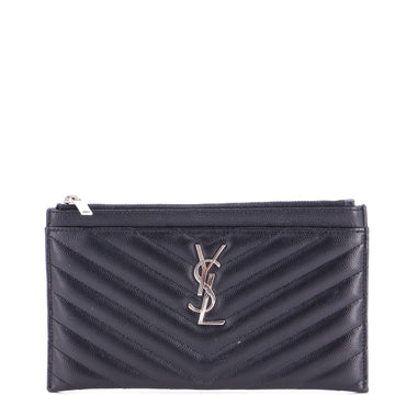 Saint Laurent Classic Monogram Zip Bill Pouch Matelasse Chevron Leather Medium