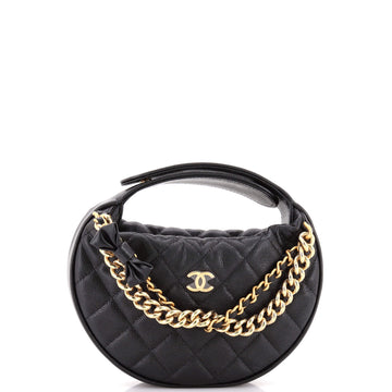 Chanel Double Chain Bow Hobo Pouch Quilted Caviar Mini