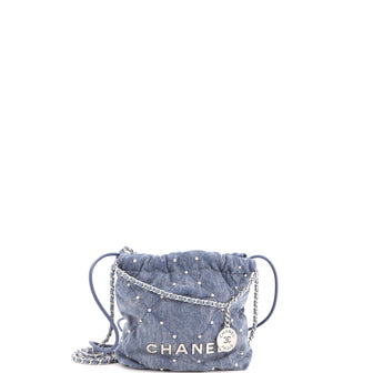 Chanel 22 Chain Hobo Quilted Studded Denim Mini