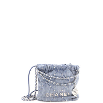 Chanel 22 Chain Hobo Quilted Studded Denim Mini