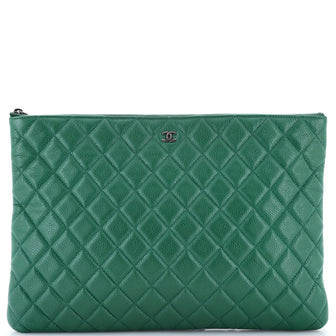Chanel O Case Clutch Quilted Iridescent Caviar Large