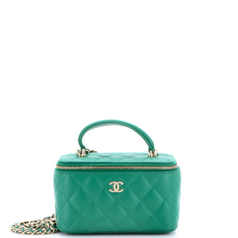 Chanel Classic Top Handle Vanity Case with Chain Quilted Lambskin Small