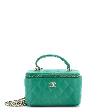Chanel Classic Top Handle Vanity Case with Chain Quilted Lambskin Small