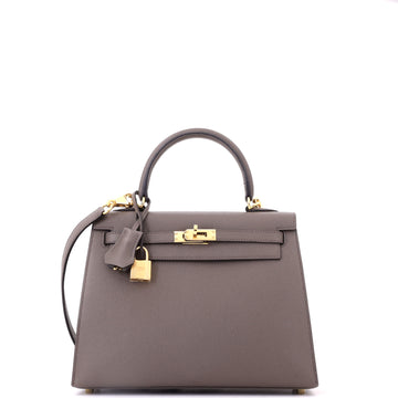 Hermes Kelly Handbag Grey Epsom with Gold Hardware 25