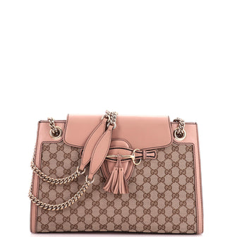 Gucci Emily Chain Flap Shoulder Bag GG Canvas and Leather Large