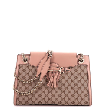 Gucci Emily Chain Flap Shoulder Bag GG Canvas and Leather Large