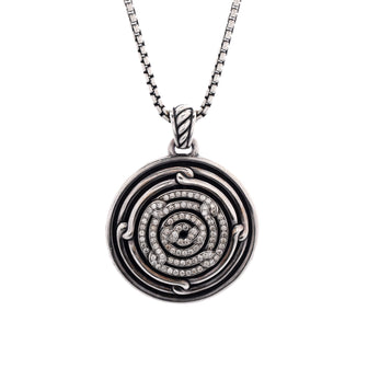 David Yurman Labyrinth Disc Pendant Necklace Sterling Silver with Diamonds