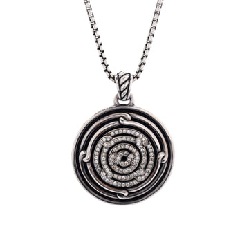 David Yurman Labyrinth Disc Pendant Necklace Sterling Silver with Diamonds