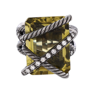 David Yurman Cable Wrap Ring Sterling Silver with Citrine and Diamonds 15mm
