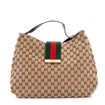 Gucci New Ladies Web Hobo GG Canvas Large
