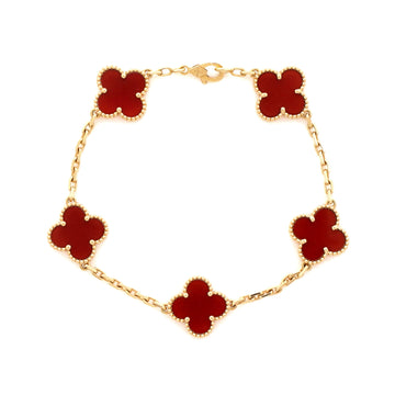 Van Cleef & Arpels Vintage Alhambra 5 Motifs Bracelet 18K Yellow Gold and Carnelian