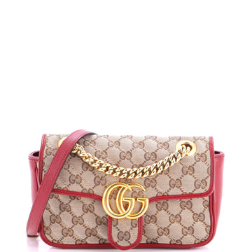 Gucci GG Marmont Flap Bag Diagonal Quilted GG Canvas with Leather Mini