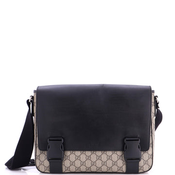 Gucci Double Buckle Flap Messenger Bag GG Coated Canvas with Leather Medium
