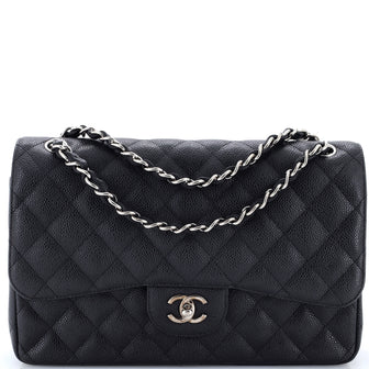 Chanel Vintage Classic Double Flap Bag Quilted Caviar Jumbo