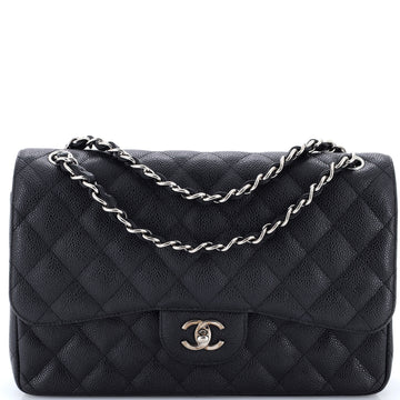 Chanel Vintage Classic Double Flap Bag Quilted Caviar Jumbo