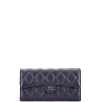 Chanel CC Gusset Classic Flap Wallet Quilted Caviar Long