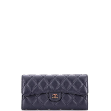 Chanel CC Gusset Classic Flap Wallet Quilted Caviar Long