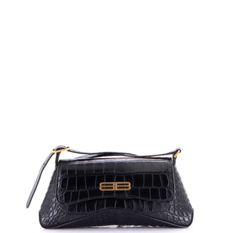 Balenciaga XX Flap Street Shoulder Bag Crocodile Embossed Leather Small