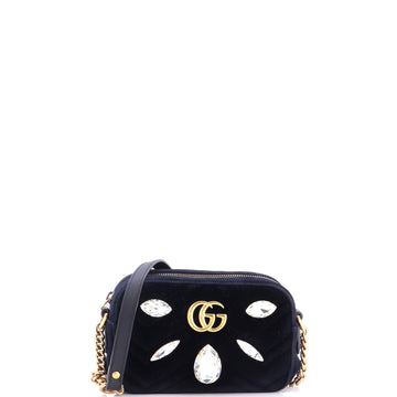 Gucci GG Marmont Shoulder Bag Crystal Embellished Matelasse Velvet Mini