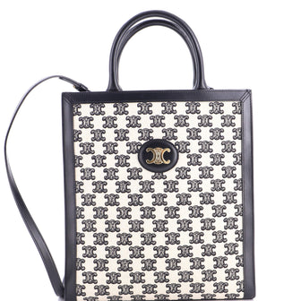 Celine Vertical Cabas Tote Embroidered Canvas with Leather Small