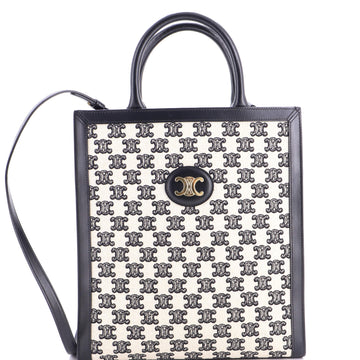 Celine Vertical Cabas Tote Embroidered Canvas with Leather Small