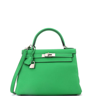 Hermes Kelly Handbag Green Togo with Palladium Hardware 28