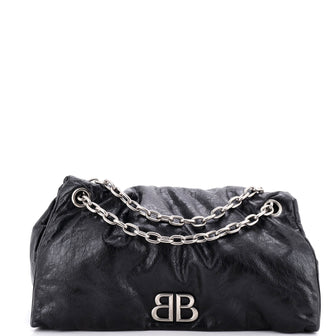 Balenciaga Monaco Chain Flap Shoulder Bag Leather Large