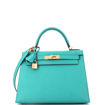 Hermes Kelly Handbag Blue Epsom with Gold Hardware 28