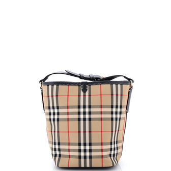 Burberry Ashby Bucket Bag Vintage Check Canvas with Leather Mini