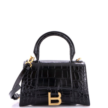 Balenciaga Hourglass Top Handle Bag Crocodile Embossed Leather XS