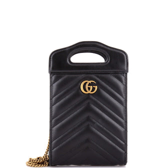 Gucci GG Marmont Top Handle Convertible Chain Tote Matelasse Leather Mini