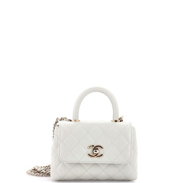 Chanel Coco Top Handle Clutch with Chain Quilted Caviar Mini