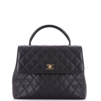 Chanel Vintage Classic Top Handle Flap Bag Quilted Caviar Jumbo