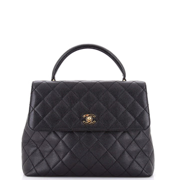 Chanel Vintage Classic Top Handle Flap Bag Quilted Caviar Jumbo