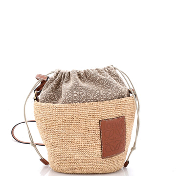 Loewe Pochette Crossbody Bag Woven Raffia and Leather with Anagram Jacquard