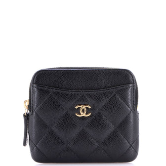 Chanel Square Zip Around Card Holder Wallet Quilted Caviar