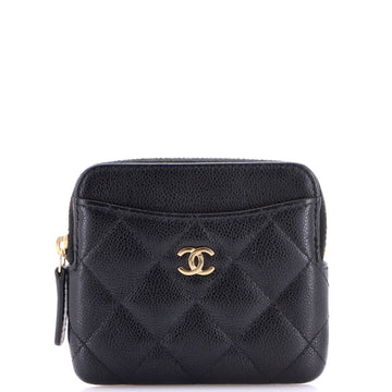 Chanel Square Zip Around Card Holder Wallet Quilted Caviar