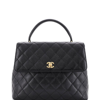 Chanel Vintage Classic Top Handle Flap Bag Quilted Caviar Jumbo