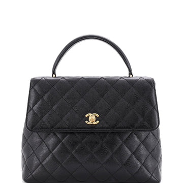 Chanel Vintage Classic Top Handle Flap Bag Quilted Caviar Jumbo