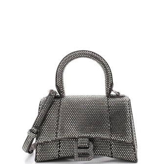 Balenciaga Hourglass Top Handle Bag Suede with Crystals XS