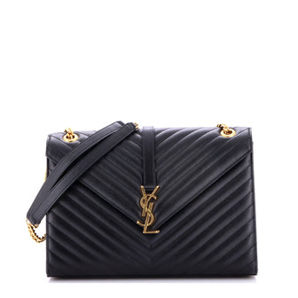 Saint Laurent Classic Monogram Envelope Satchel Matelasse Chevron Leather Large
