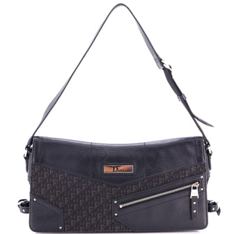 Christian Dior Vintage Street Chic Shoulder Handbag Diorissimo Canvas with Leather Medium