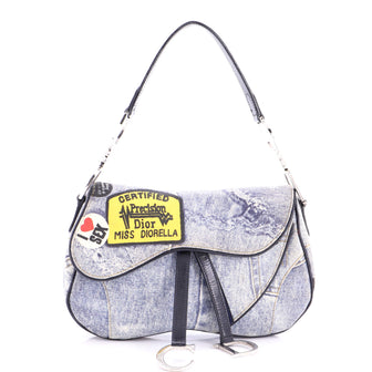Christian Dior Vintage Double Saddle Bag Printed Denim